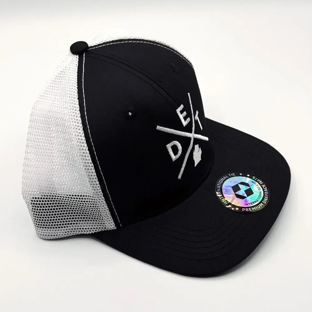 Retro Detroit Michigan MI Trucker Hat Mesh Black White Cross Mitten Cap NWT